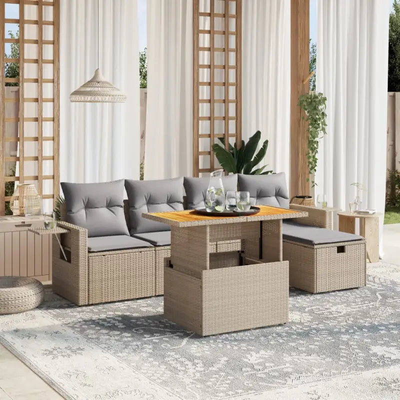 Loungebank in beige materiaal en gepoedercoat staal voor tuin en terras - Beige en grijs / zonder opbergruimte