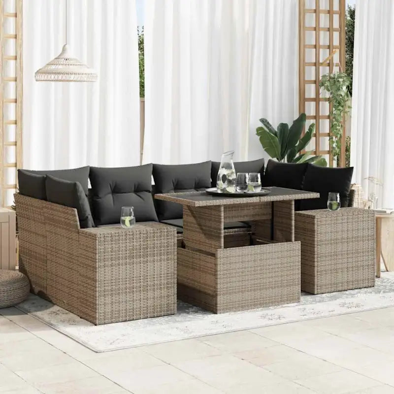 Loungebank in beige materiaal en gepoedercoat staal voor tuin en terras - Grijs / met opbergruimte - Tuinsets