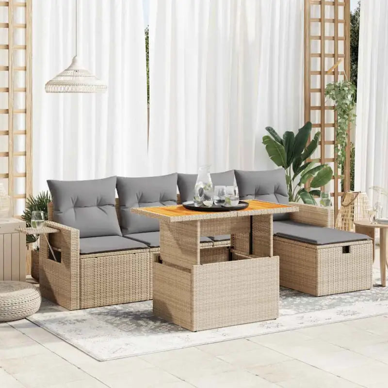 Loungebank in beige materiaal en gepoedercoat staal voor tuin en terras - Beige en grijs / met opbergruimte - Tuinsets