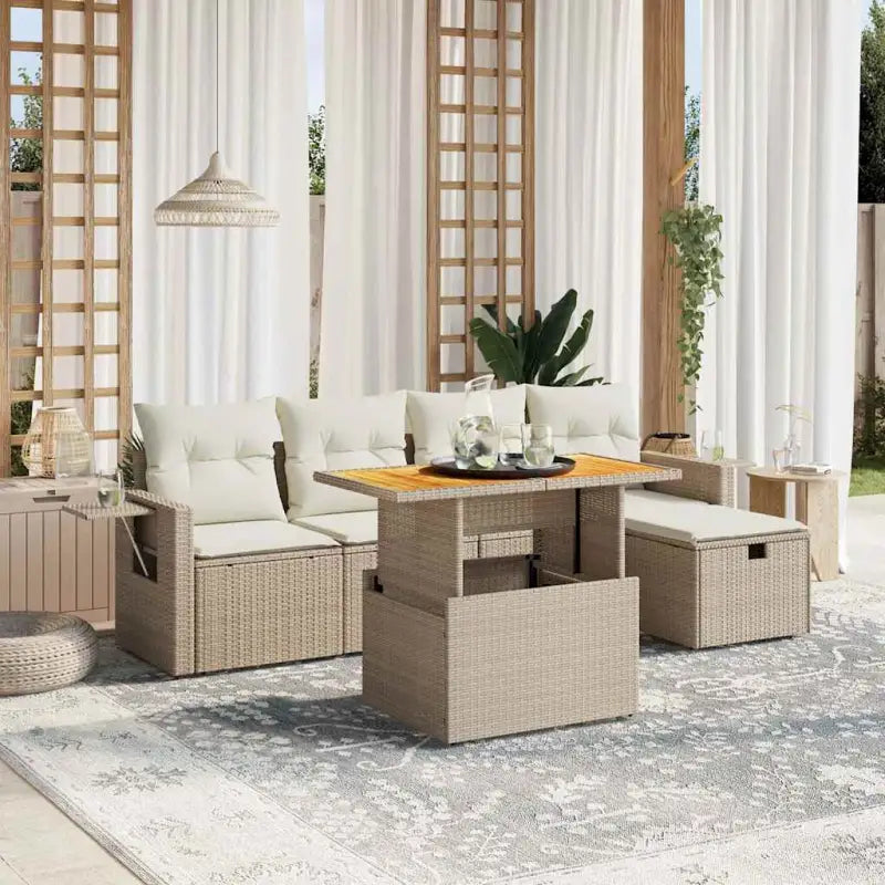 Loungebank in beige materiaal en gepoedercoat staal voor tuin en terras - beige en crèmekleurig / zonder opbergruimte