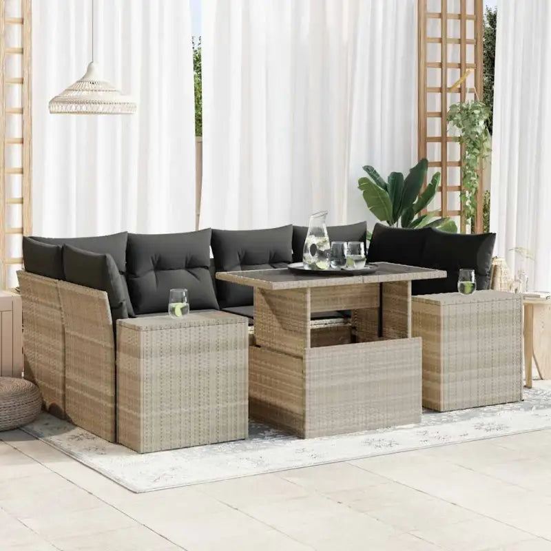 Loungebank in beige materiaal en gepoedercoat staal voor tuin en terras - Lichtgrijs / met opbergruimte - Tuinsets