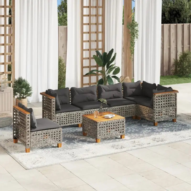 Loungebank in grijs met gepoedercoat staal en natuurlijke olieafwerking - Grijs / Met tafel / gat weven - Tuinsets