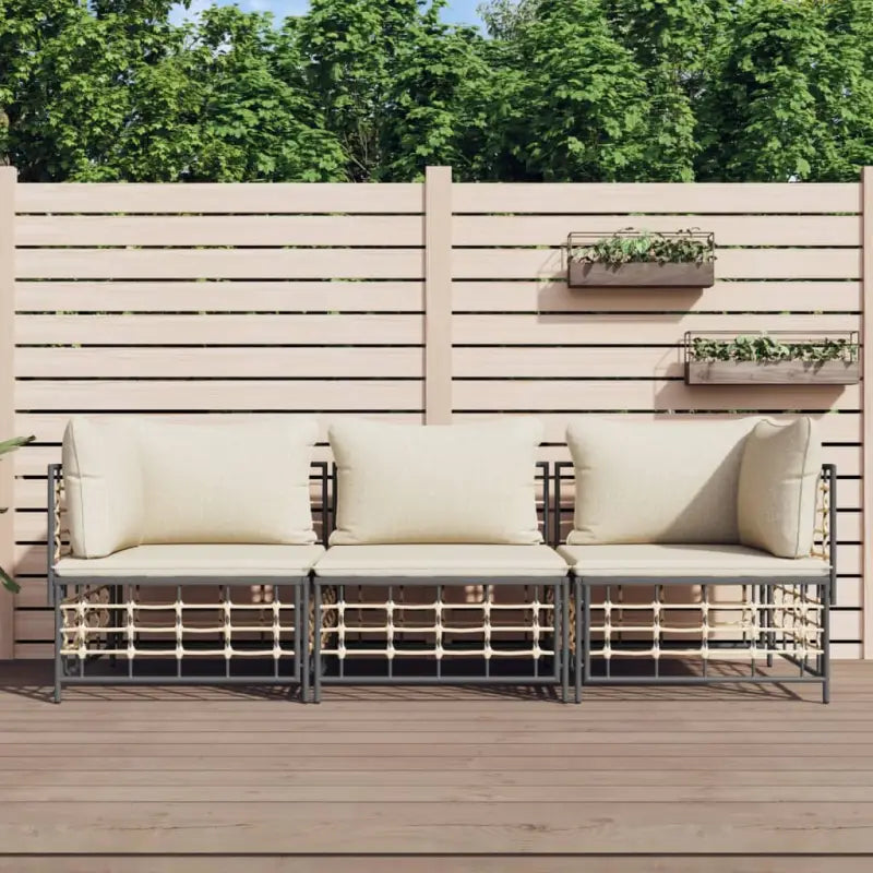 Loungebank in poly rattan en antraciet materiaal voor buitenplezier - 1 / Beige / 2x hoek + midden - Loungebanken