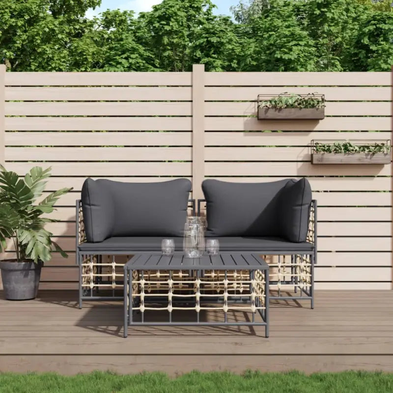 Loungebank in poly rattan en antraciet materiaal voor buitenplezier - 1 / Donkergrijs / 2x hoek + Tafel - Loungebanken