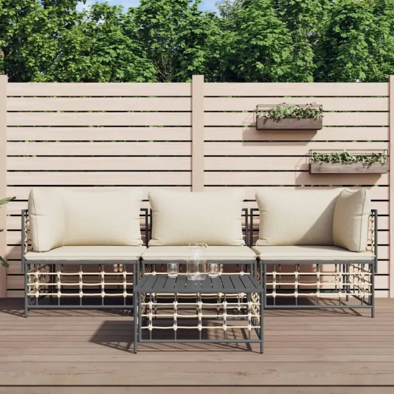 Loungebank in poly rattan en antraciet materiaal voor buitenplezier - 1 / Beige / 2x hoek + midden + Tafel