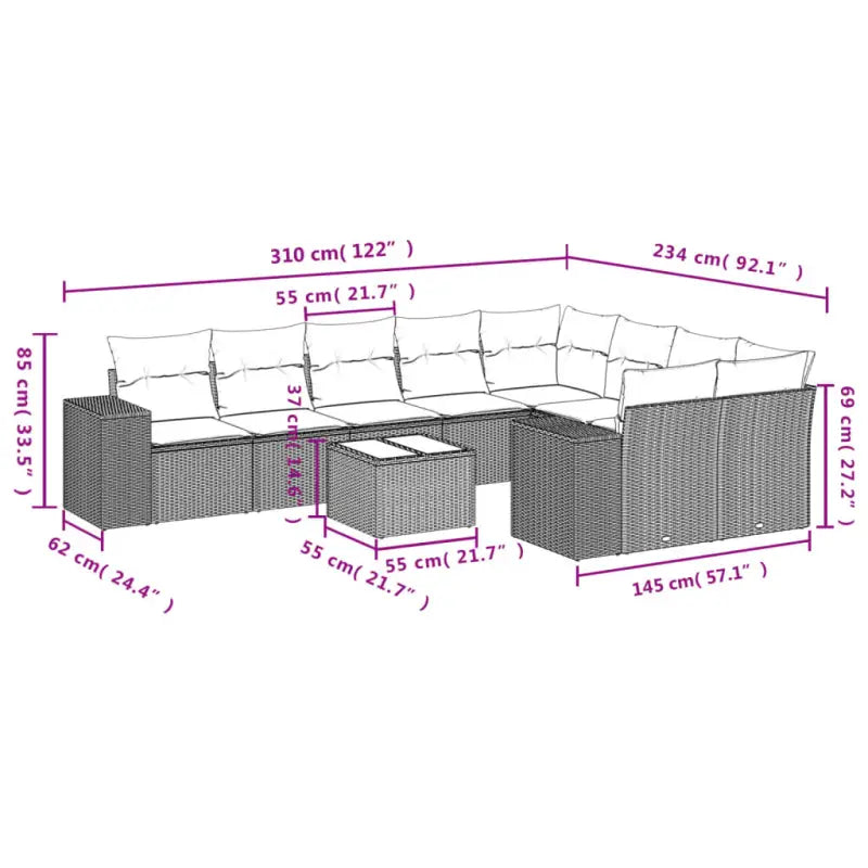 Loungebank in zwart materiaal met gepoedercoat staal afmetingen - Tuinsets
