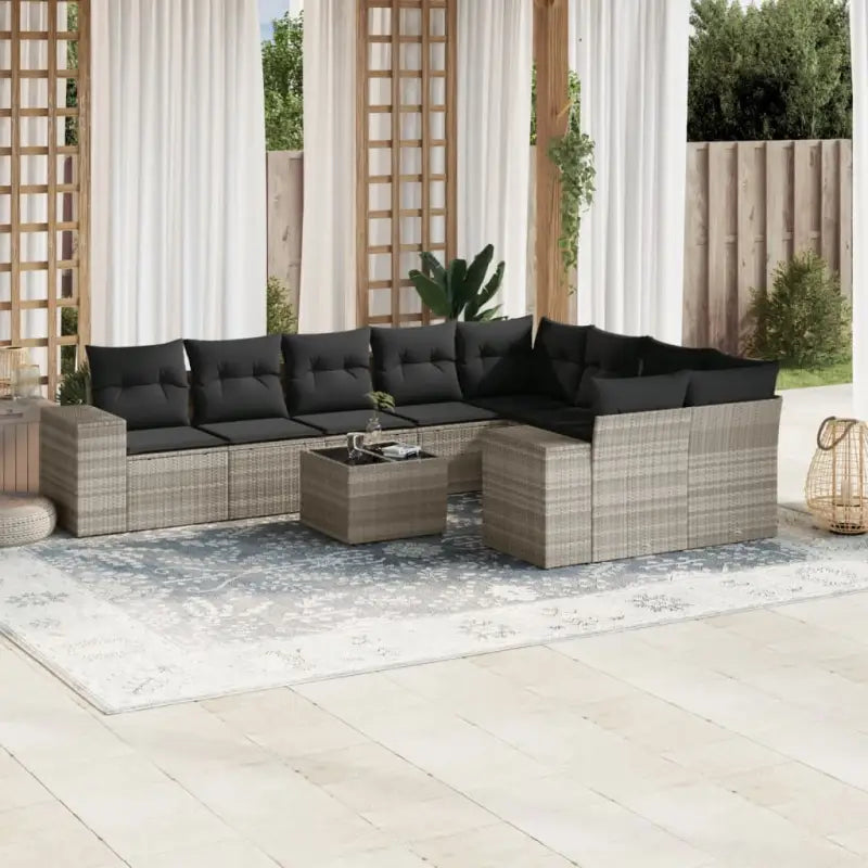 Loungebank in zwart materiaal met gepoedercoat staal afmetingen - Lichtgrijs en donkergrijs / Met tafel - Tuinsets