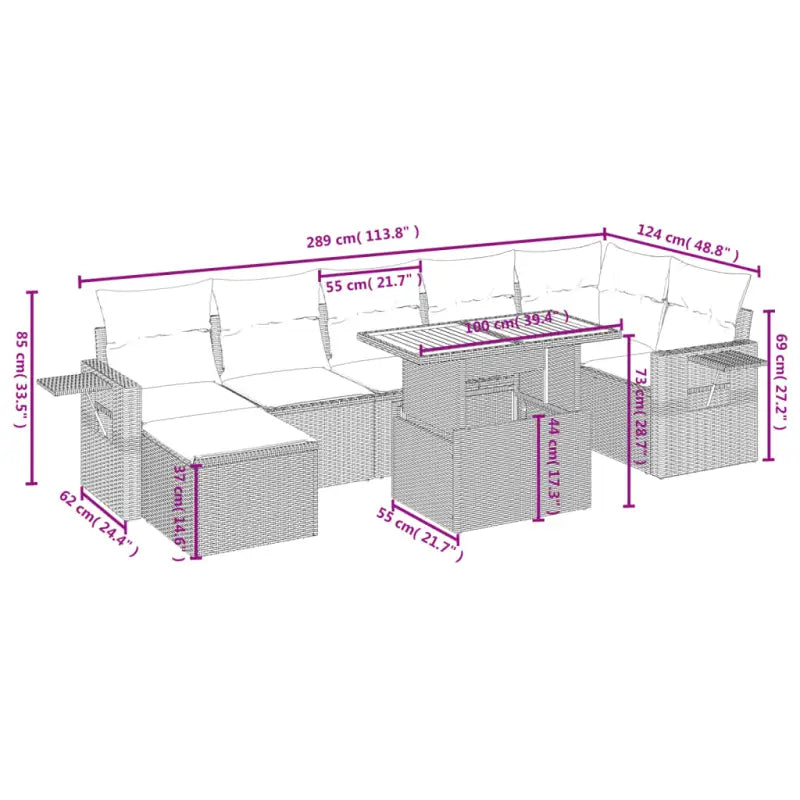 Loungebank in zwart materiaal met gepoedercoat staal Afmetingen - Tuinsets