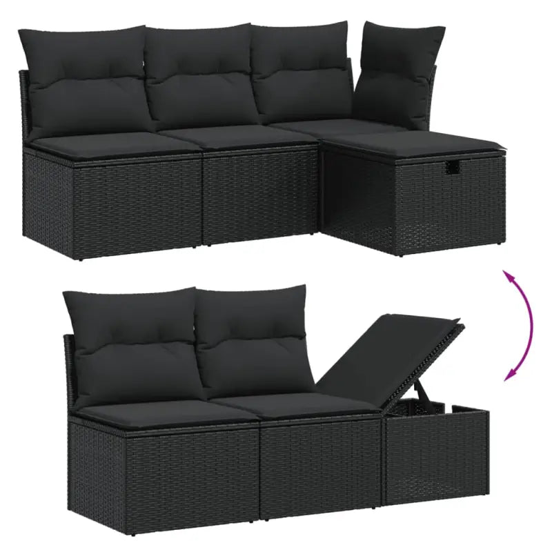 Loungebank in zwart materiaal met gepoedercoat staal afmetingen - Tuinsets