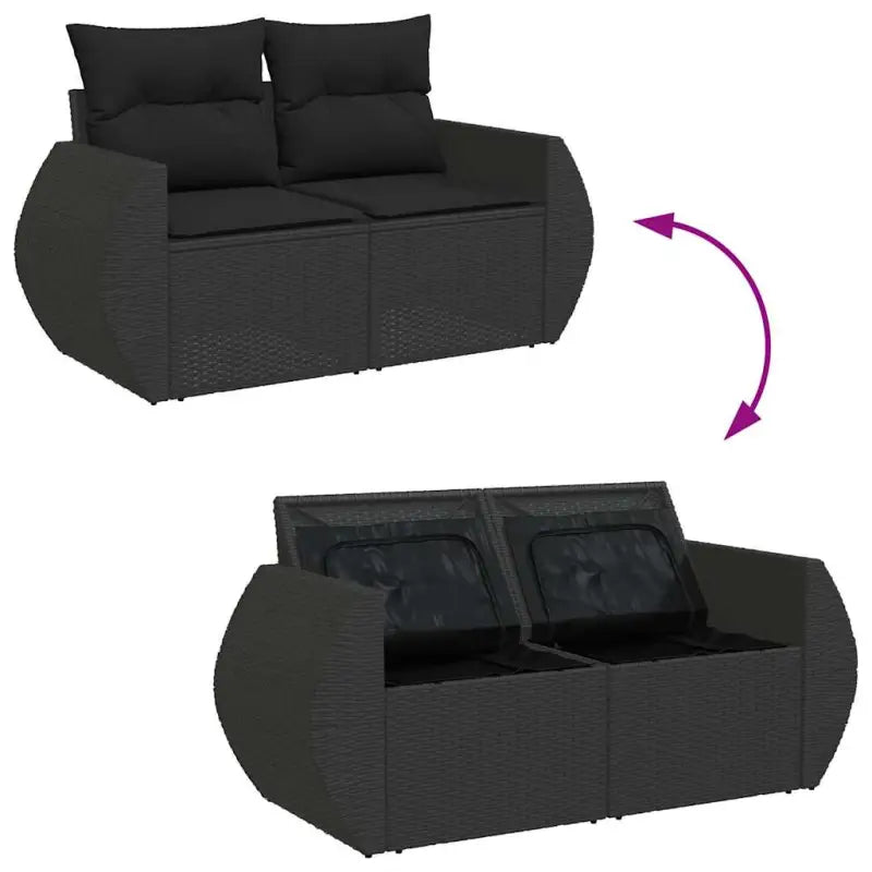 Loungebank in zwart materiaal met waterdichte tas en gepoedercoat staal - Tuinsets