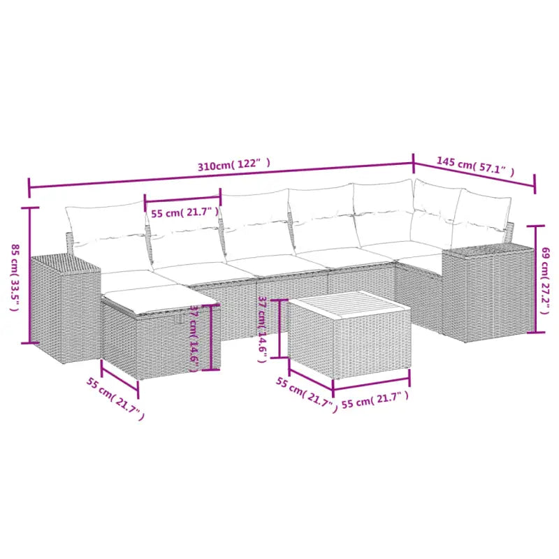 Loungebank met beige materiaal en gepoedercoat staal afmetingen - Tuinsets