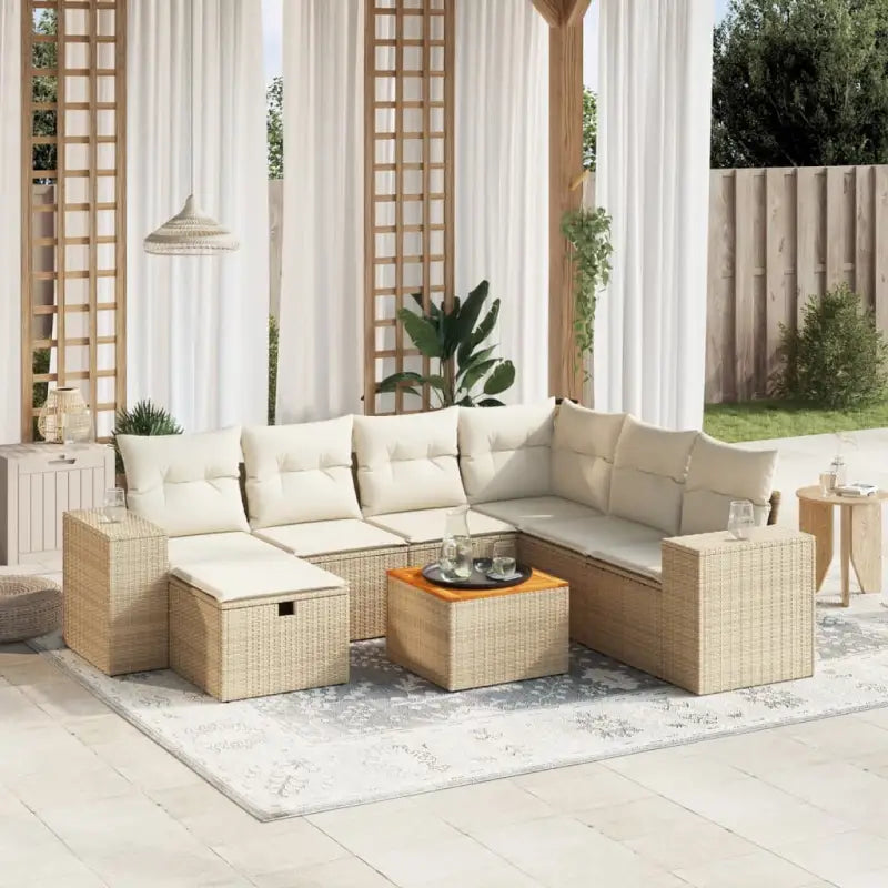 Loungebank met beige materiaal en gepoedercoat staal afmetingen - beige en crèmekleurig / 3x hoek + 3x midden