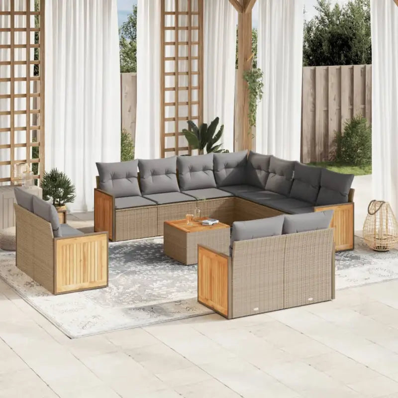 Loungebank met beige materiaal en gepoedercoat staal voor buiten - Beige en grijs / Met tafel - Tuinsets