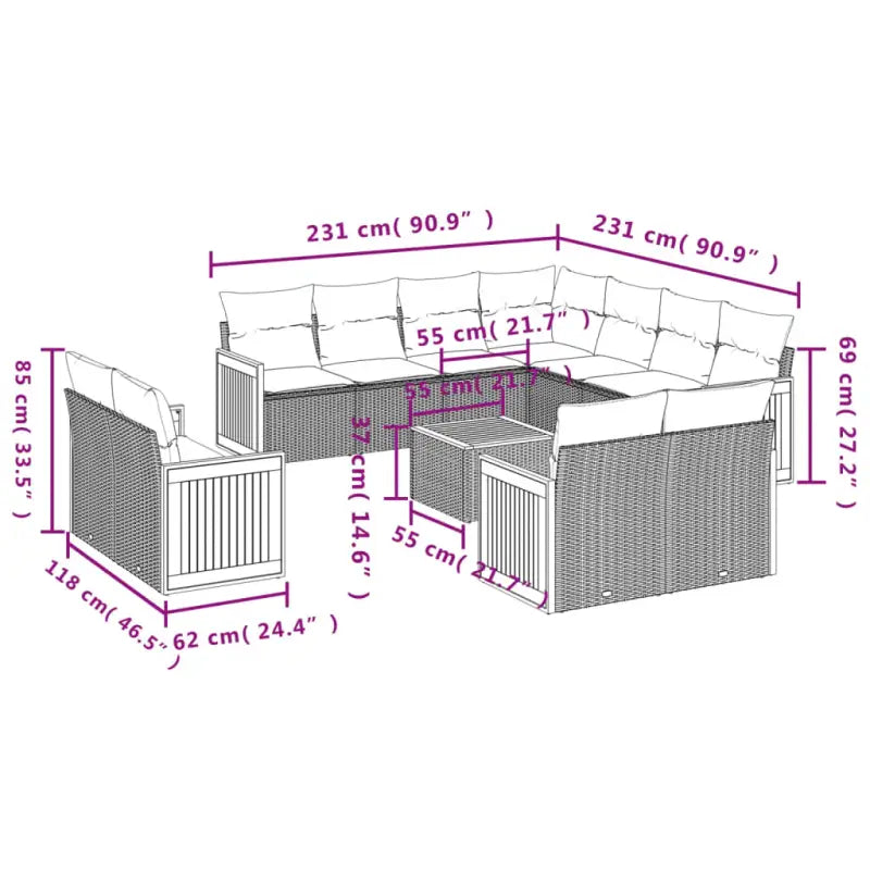 Loungebank met beige materiaal en gepoedercoat staal voor buiten - Tuinsets