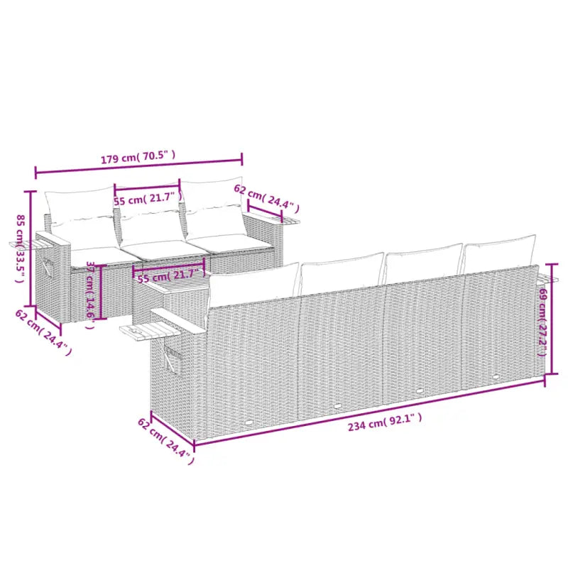 Loungebank met beige materiaal en poly rattan voor buitenplezier - Tuinsets