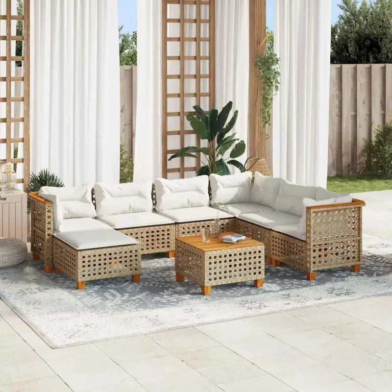 Loungebank met natuurlijke olieafwerking en zwart gepoedercoat staal - Beige / Met tafel / gat weven - Tuinsets