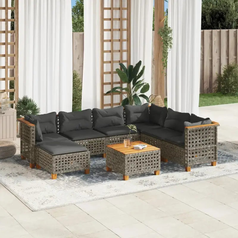 Loungebank met natuurlijke olieafwerking en zwart gepoedercoat staal - Grijs / Met tafel / gat weven - Tuinsets