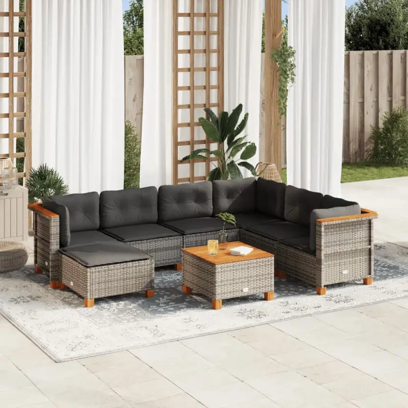 Loungebank met natuurlijke olieafwerking en zwart gepoedercoat staal - Grijs / Met tafel / Dichtgeweven - Tuinsets