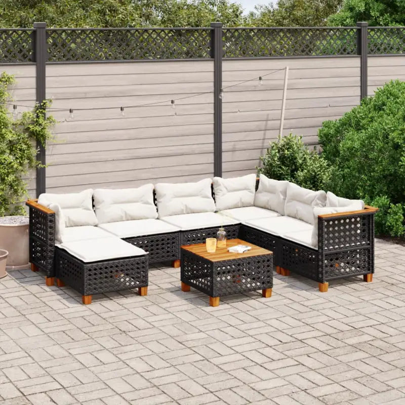Loungebank met natuurlijke olieafwerking en zwart gepoedercoat staal - Zwart / Met tafel / gat weven - Tuinsets