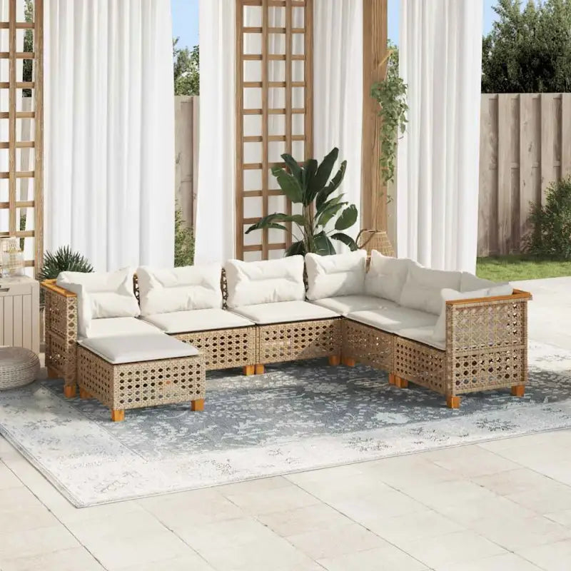 Loungebank met natuurlijke olieafwerking en zwart gepoedercoat staal - Beige / Zonder tafel / gat weven - Tuinsets