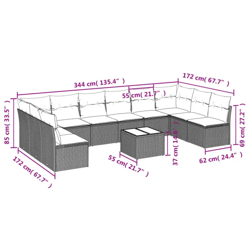 Loungebank met poly rattan en gepoedercoat staal voor de tuin - Tuinsets