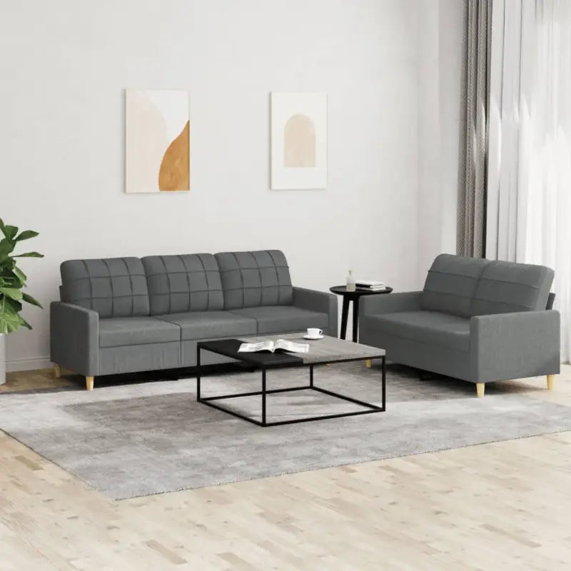 Loungebank met ruime zitbreedte en totale afmetingen voor in huis - Donkergrijs / met kussens - Banken