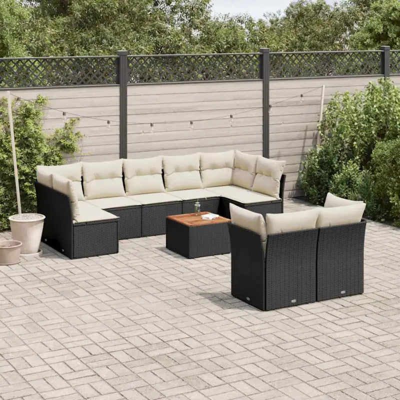 Loungebank set in beige materiaal met waterdichte tas en gepoedercoat staal - Zwart en crème / 5x midden + 4x hoek