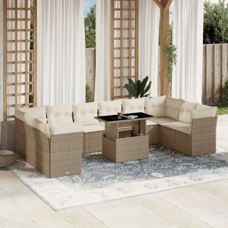 Loungebank set met beige materiaal en gepoedercoat staal afmetingen - beige en crèmekleurig / Met tafel - Tuinsets