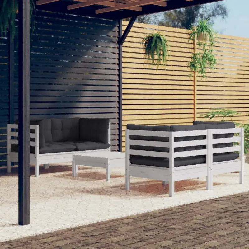 Loungebank set van massief grenenhout met voetenbank en rugkussens - Wit - Tuinsets