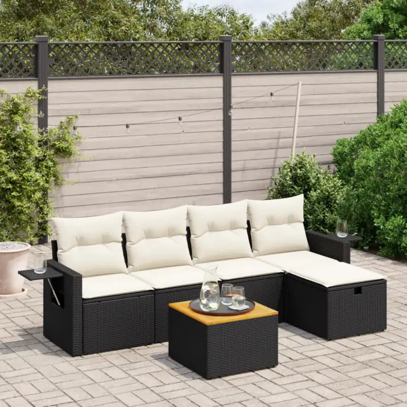 Loungebank set voor tuin met grijs materiaal en gepoedercoat staal - Zwart en crème / zonder opbergruimte - Tuinsets
