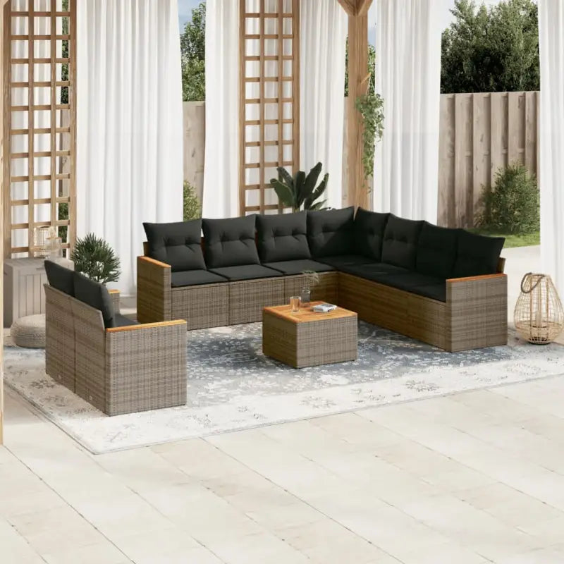 Loungebank set voor tuin of terras in zwart gepoedercoat staal - Grijs / Met tafel - Tuinsets