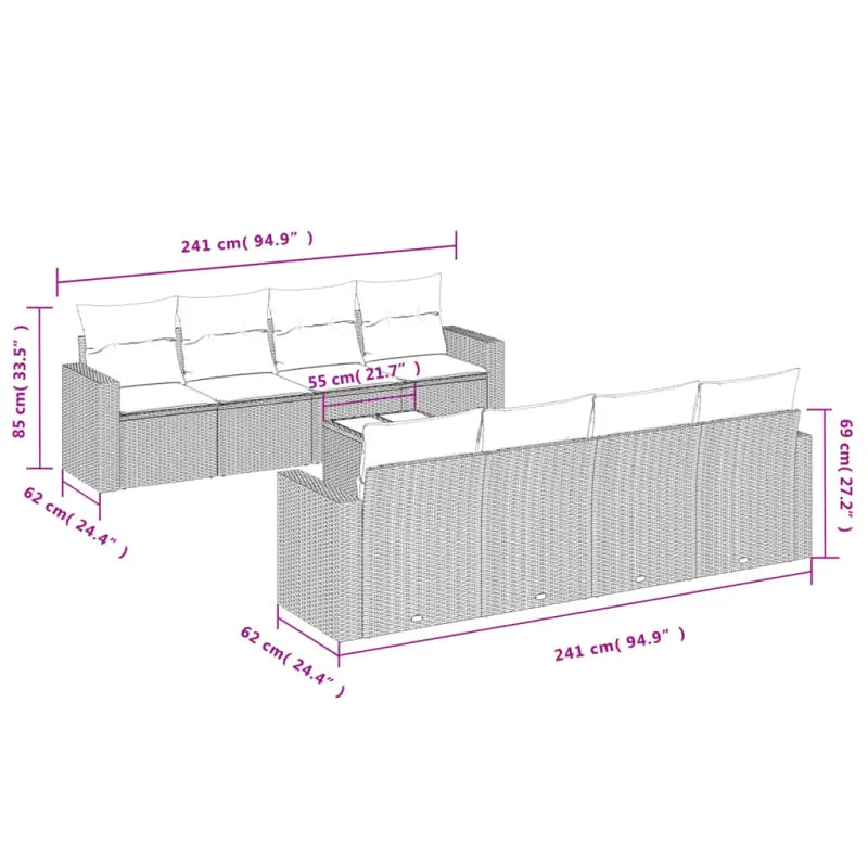 Loungebank Tuinset met beige materiaal en gepoedercoat staal afmetingen - Tuinsets