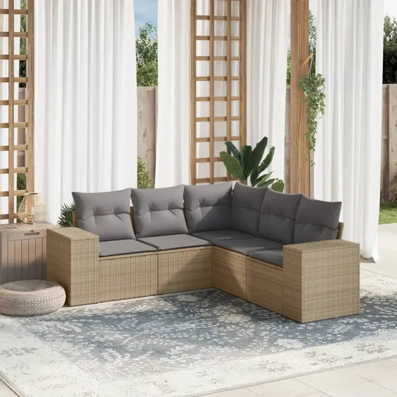 Loungebank tuinset met beige materiaal en gepoedercoat staal afmetingen - Beige en grijs / Zonder tafel - Tuinsets