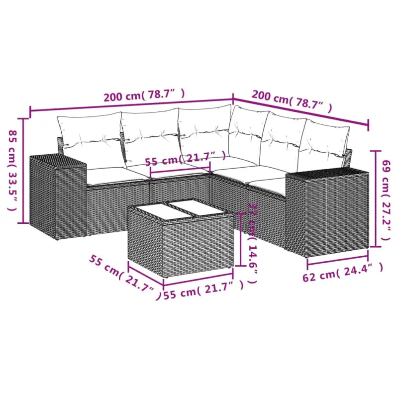 Loungebank tuinset met beige materiaal en gepoedercoat staal afmetingen - Tuinsets