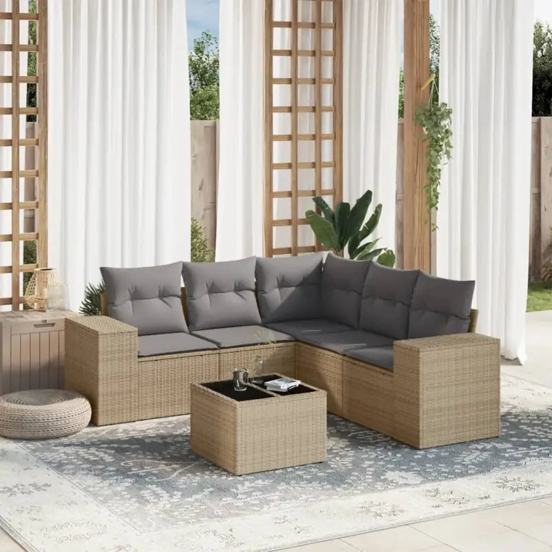 Loungebank tuinset met beige materiaal en gepoedercoat staal afmetingen - Beige en grijs / Met tafel - Tuinsets