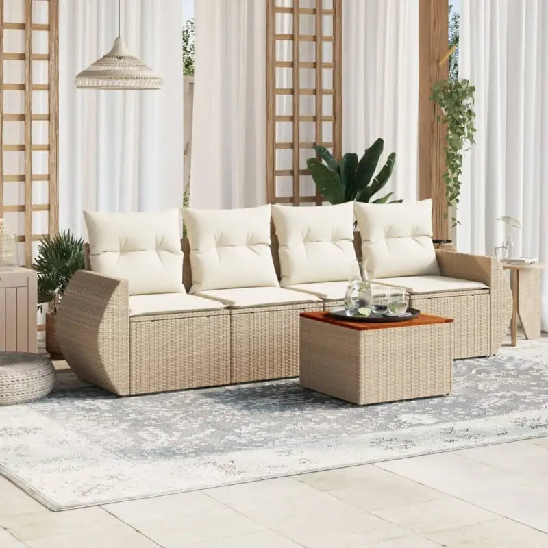 Loungebank tuinset van beige materiaal en gepoedercoat staal met afmetingen - beige en crèmekleurig - Tuinsets