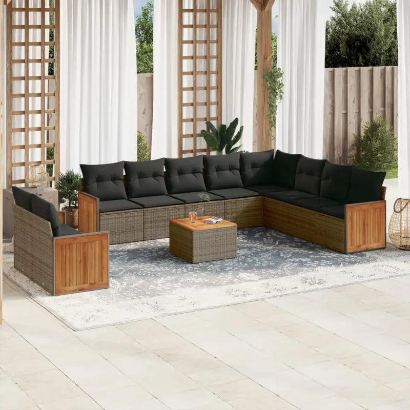 Loungebank van beige materiaal en gepoedercoat staal voor buiten - Grijs / Met tafel - Tuinsets