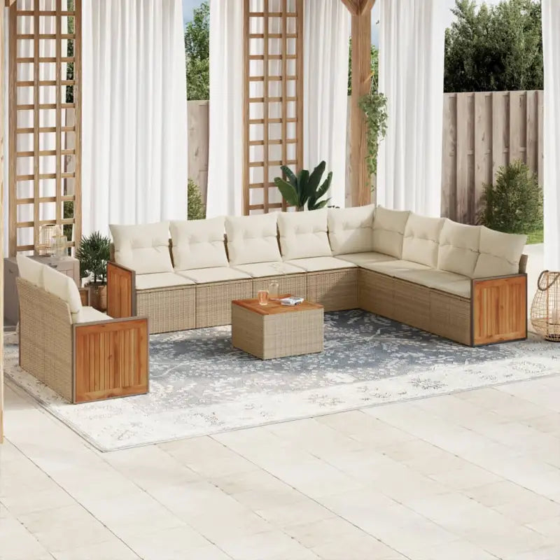 Loungebank van beige materiaal en gepoedercoat staal voor buiten - beige en crèmekleurig / Met tafel - Tuinsets