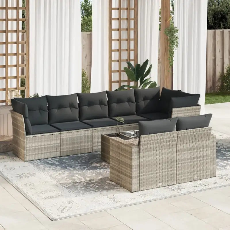 Loungebank van beige materiaal en gepoedercoat staal voor tuin of terras - Lichtgrijs / Met tafel - Tuinsets