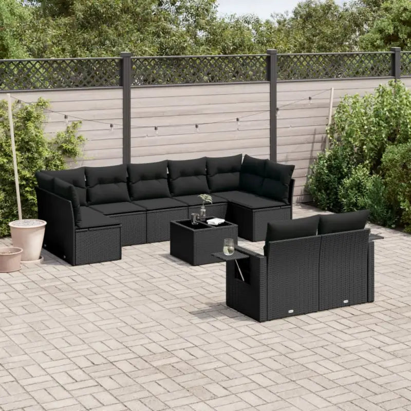 Loungebank van beige materiaal en gepoedercoat staal voor tuin of terras - Zwart / Met tafel - Tuinsets
