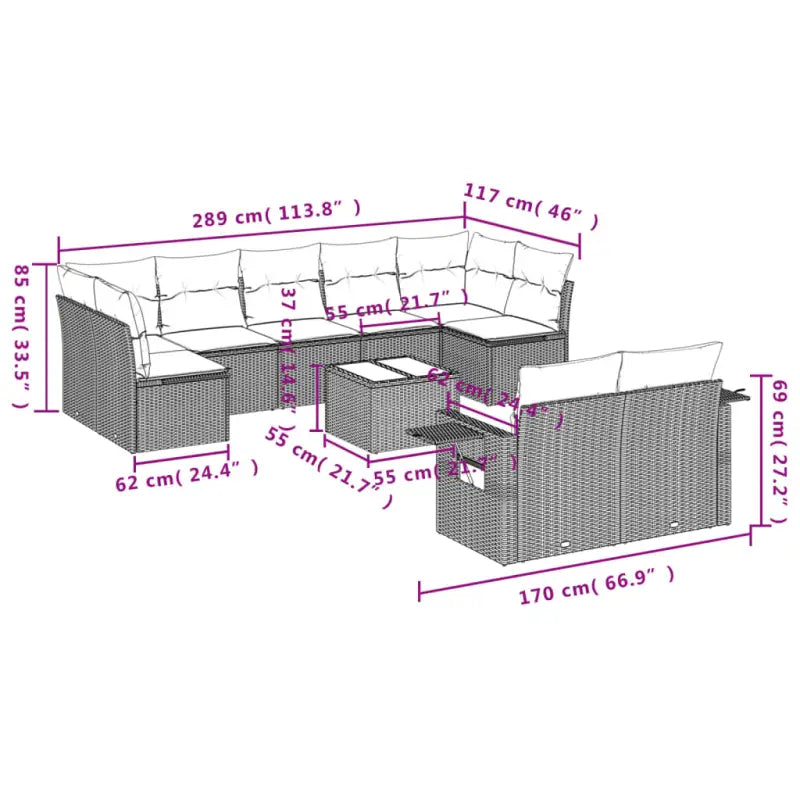 Loungebank van beige materiaal en gepoedercoat staal voor tuin of terras - Tuinsets