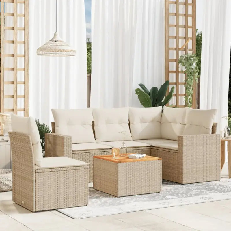 Loungebank van gemengd beige materiaal voor tuin of terras - beige en crèmekleurig / Tafel + hoek + 2x midden - Tuinsets