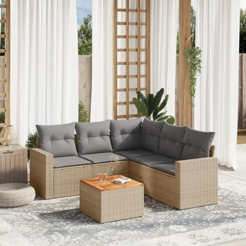 Loungebank van gemengd beige materiaal voor tuin of terras - beige mix en grijs / 2x midden + hoek + Tafel - Tuinsets