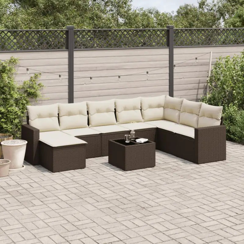 Loungebank van gepoedercoat staal in beige materiaal voor buiten - Bruin en crème / Met tafel - Tuinsets