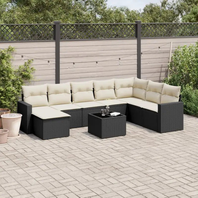 Loungebank van gepoedercoat staal in beige materiaal voor buiten - Zwart en crème / Met tafel - Tuinsets