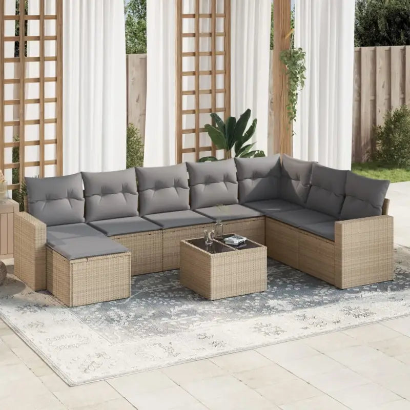 Loungebank van gepoedercoat staal in beige materiaal voor buiten - Beige en grijs / Met tafel - Tuinsets