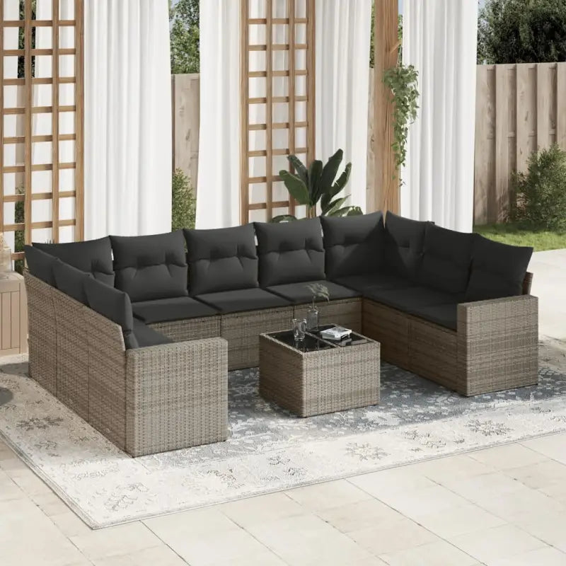 Loungebank van gepoedercoat staal met beige materiaal voor tuin of terras - Grijs / Met tafel - Tuinsets