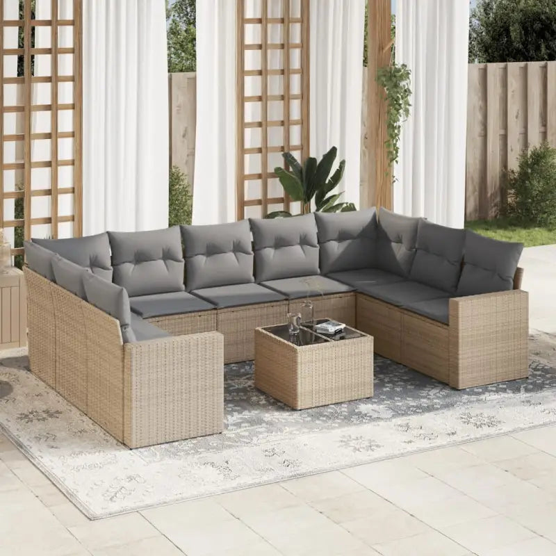 Loungebank van gepoedercoat staal met beige materiaal voor tuin of terras - Beige en grijs / Met tafel - Tuinsets