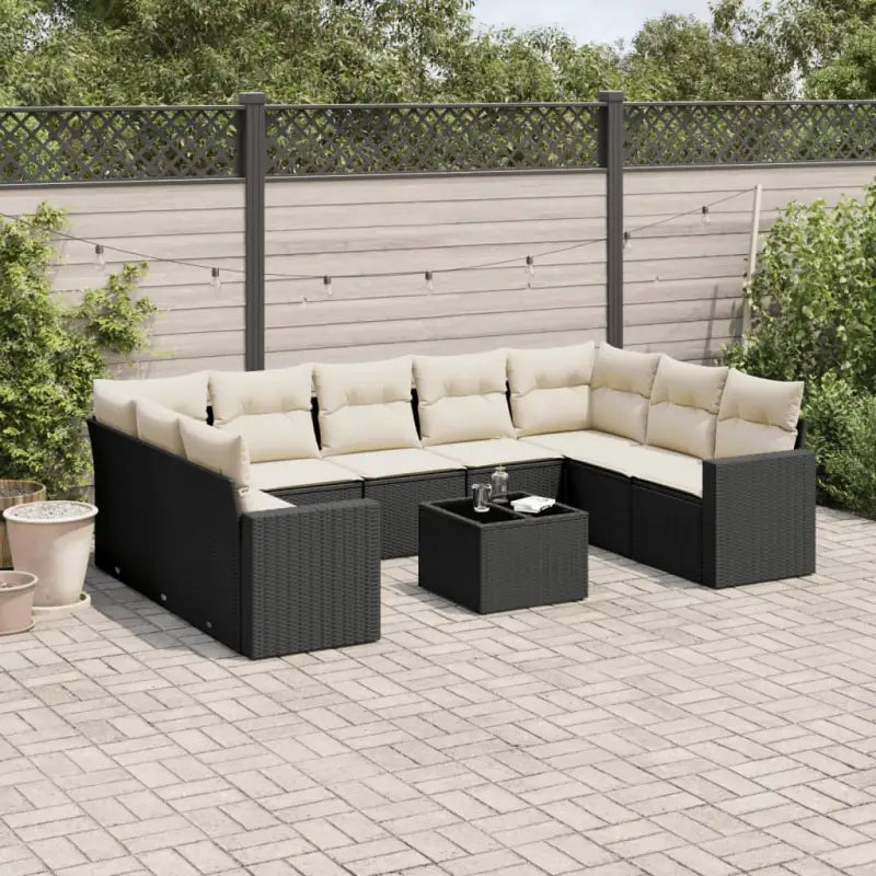 Loungebank van gepoedercoat staal met beige materiaal voor tuin of terras - Zwart en crème / Met tafel - Tuinsets