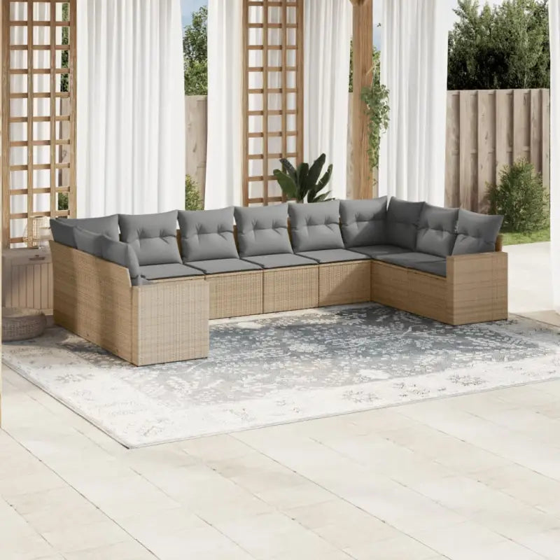 Loungebank van gepoedercoat staal met beige materiaal voor tuin en terras - Beige en grijs / Zonder tafel - Tuinsets
